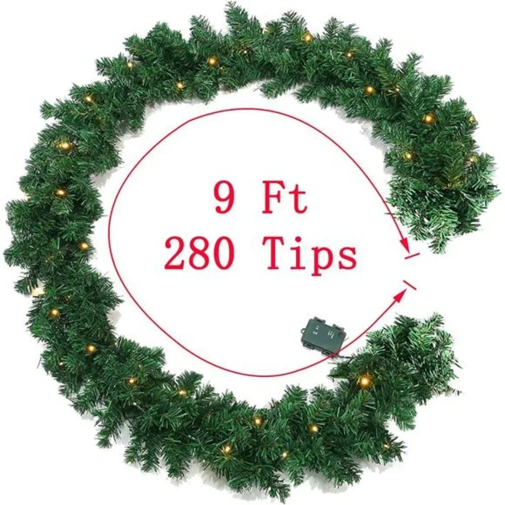Garland with 50 LED Lights, Pre-Lit Christmas Garland, Outdoor Decorations